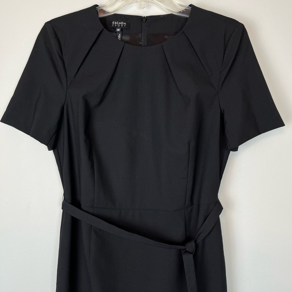 NWT ESCADA SPORT Black Wool Belted Dress Size Escada 36/US 6